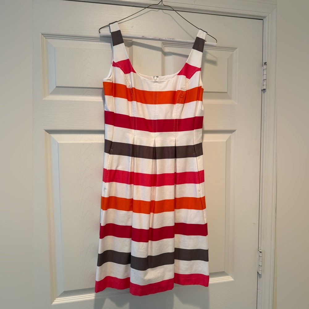 Nine West Striped Sleeveless Dress in White, Orange, Pink & Brown